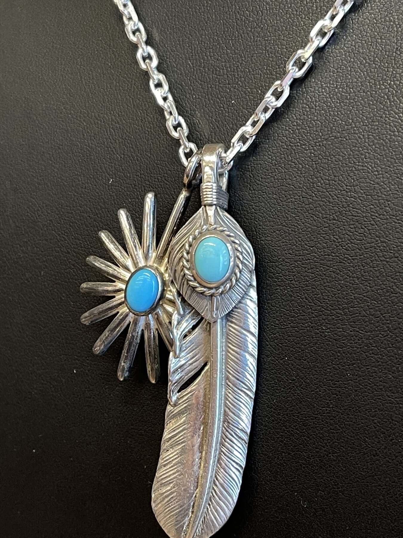 Goros Silver Top Silver Rope Turquoise Feather With Sea Urchin 