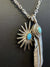 Goros Silver Top Silver Rope Turquoise Feather With Sea Urchin With Turquoise Pendant