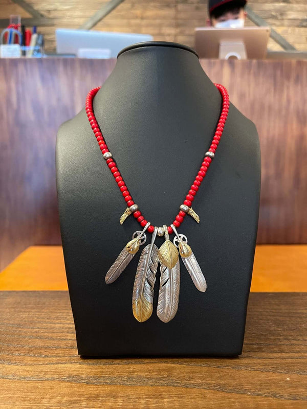 Goros Gold Top Feather Red Beads Setup - 60 cm