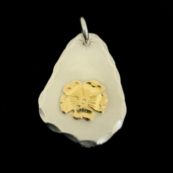 Rose Pendant with Silver and Gold Metal | Goro&#39;s Feather Authorized Dealer