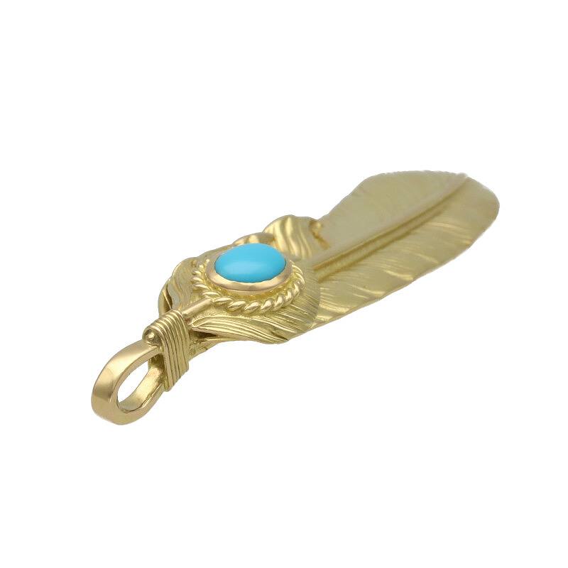Turquoise Feather Gold Rope - Facing Left | Goro&#39;s Feather Authorized Dealer 