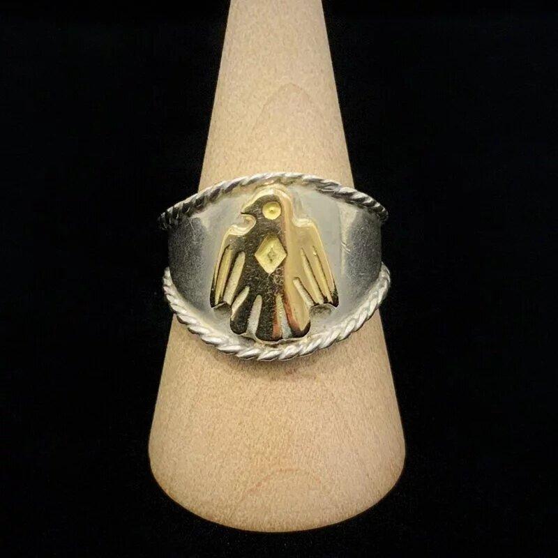 Rope Cornered Ring with Eagle - Silver and Gold | Goro&#39;s Jewelry Authorized Dealer