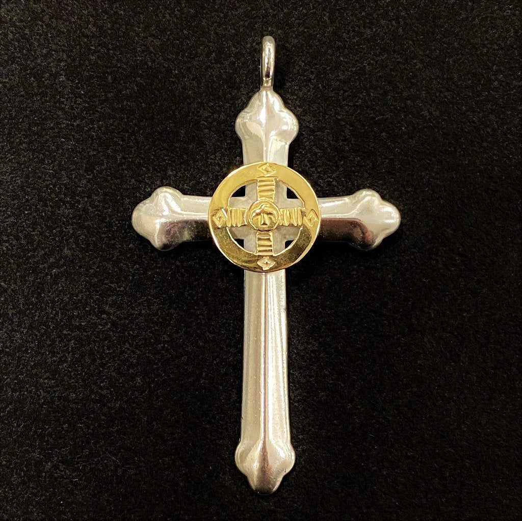 All Gold Wheel Cross Pendant - Silver & Gold | Goros Authorized Dealer