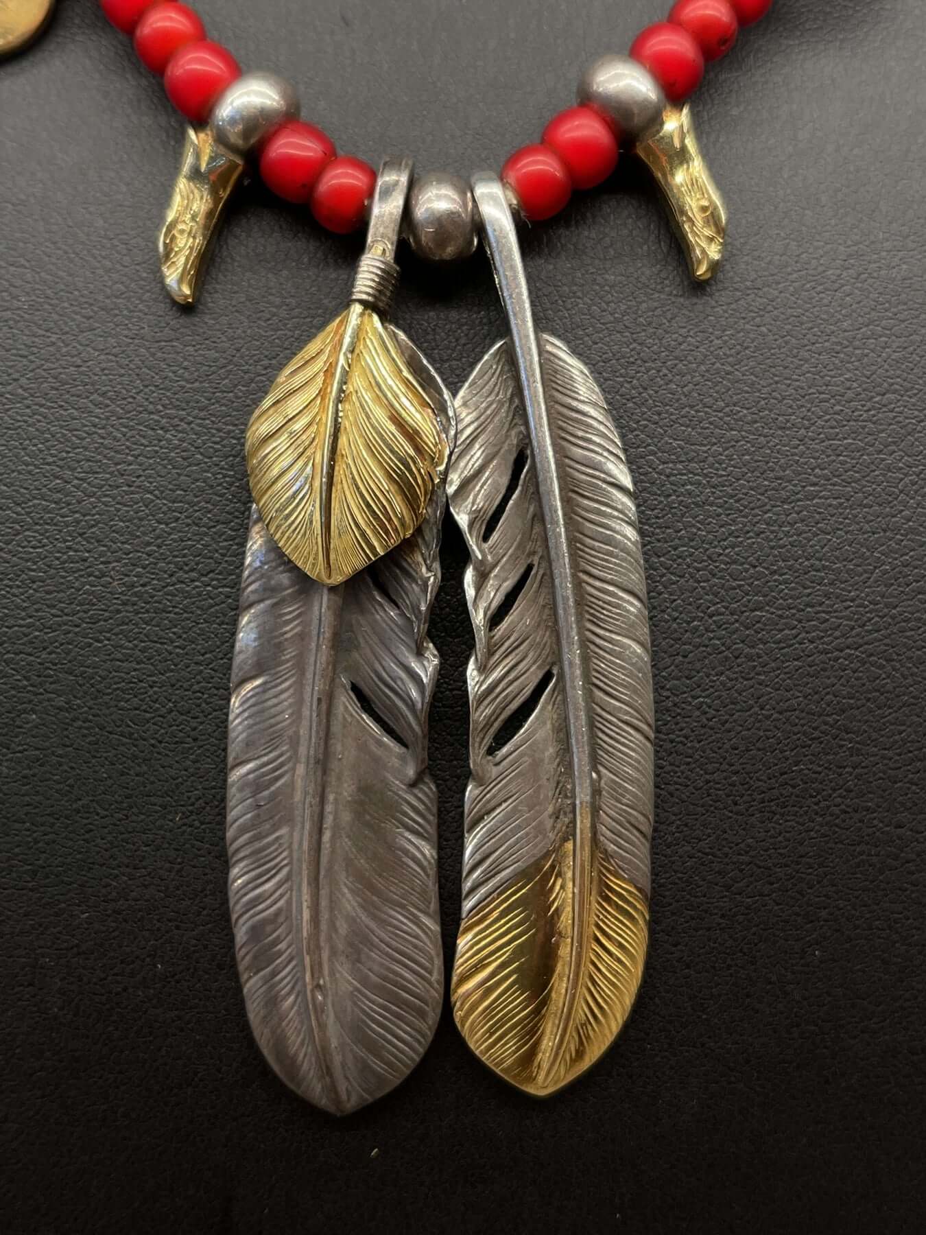Goros Double Feathers Setup With Antique Red Beads