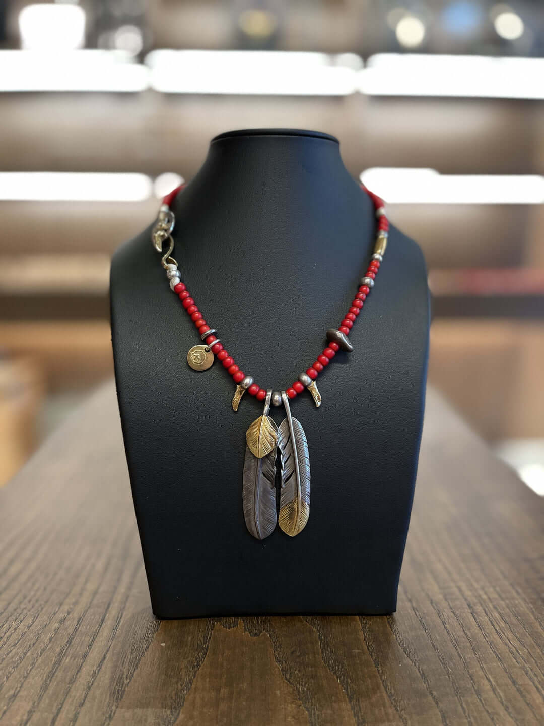 Goros Eagle + Feather + Red Beads - Native Feather