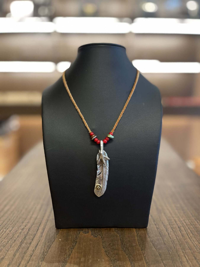 Goros Feather With Silver Claw and Leather Cord Setup - Native