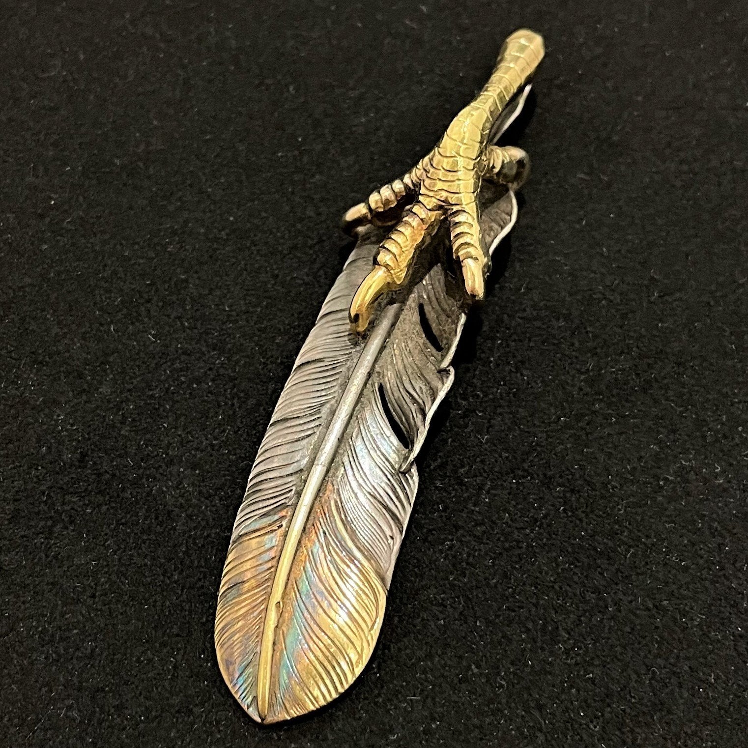 Oversized Gold Tip Feather with Gold Claw - Facing Left | Goros Authorized Dealer