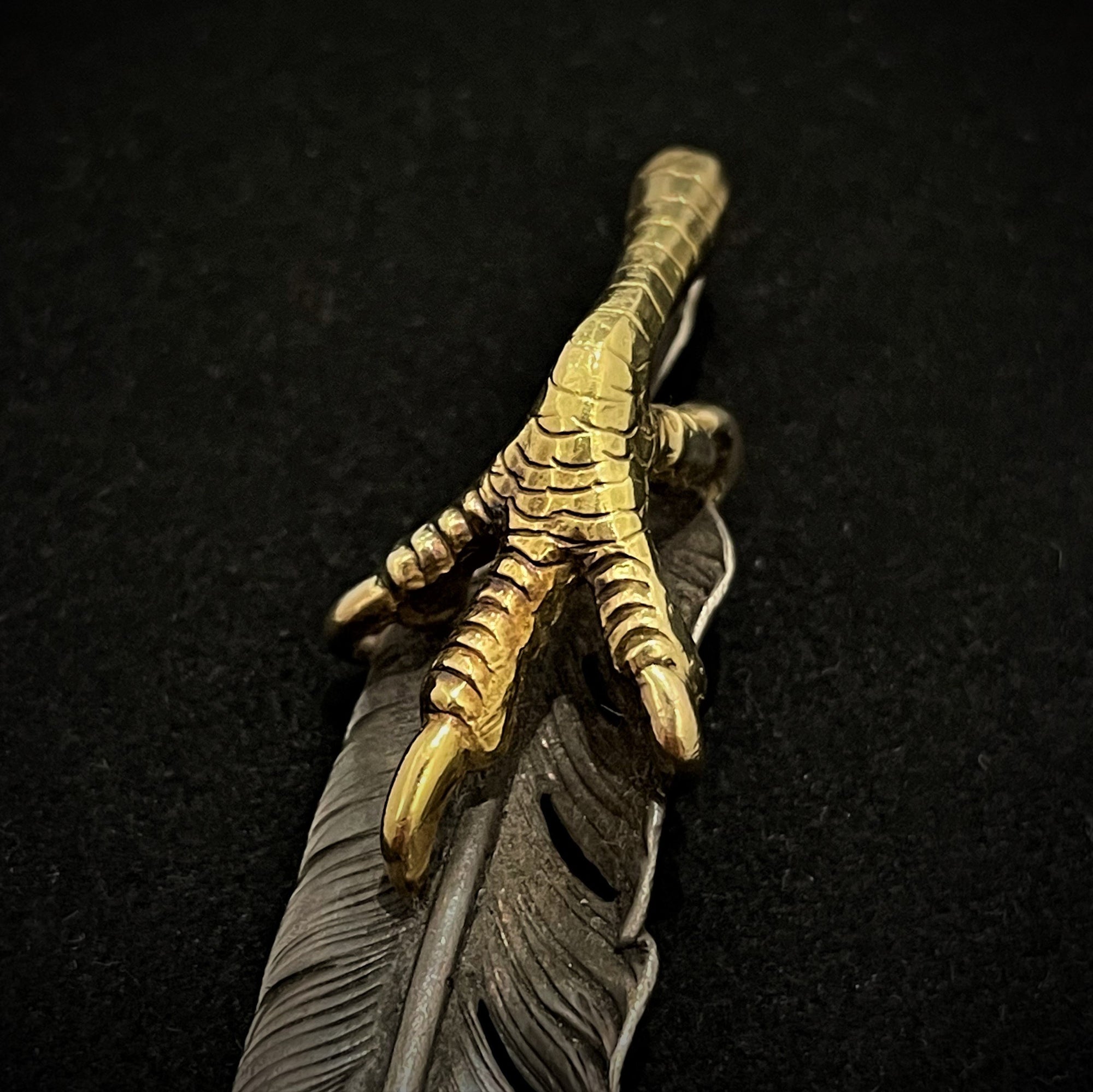 Oversized Gold Tip Feather with Gold Claw - Facing Left | Goro&#39;s Authorized Dealer