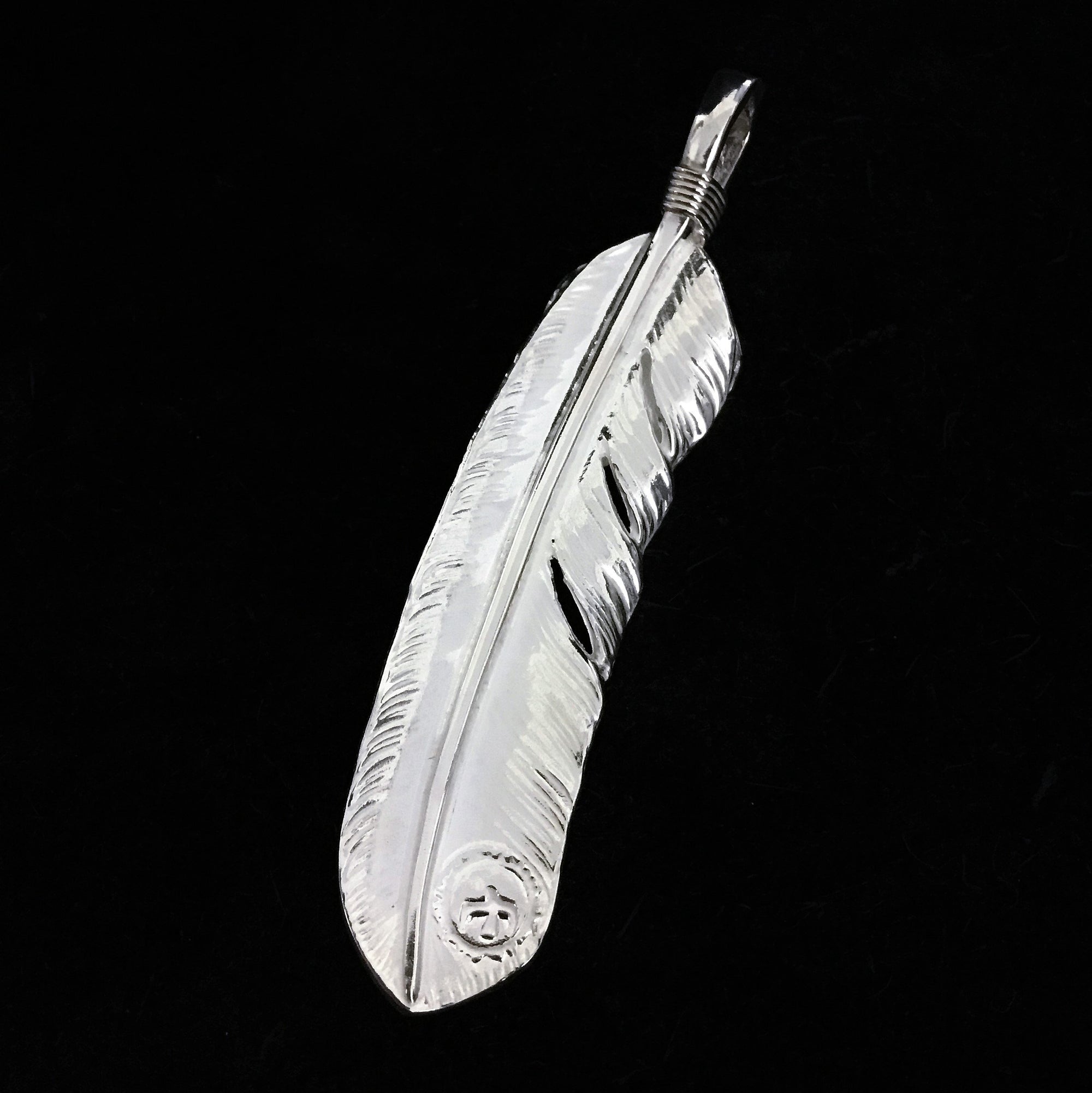 Oversized Silver Feather - Facing Right | Goros Feather Authorized Dealer