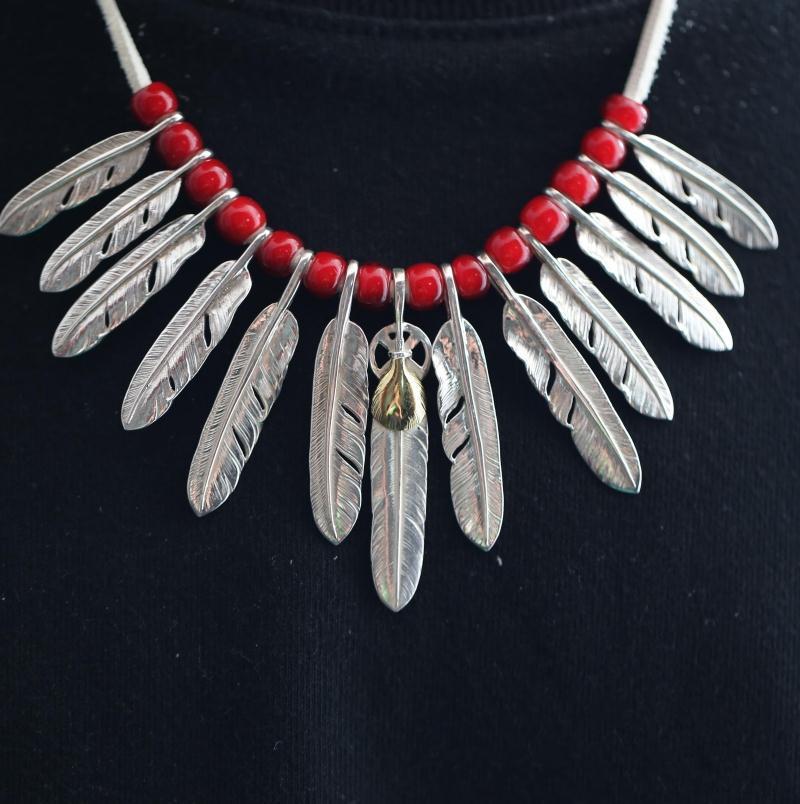 Silver Feathers and Red Beads Setup  | Goros Feather Authorized Dealer