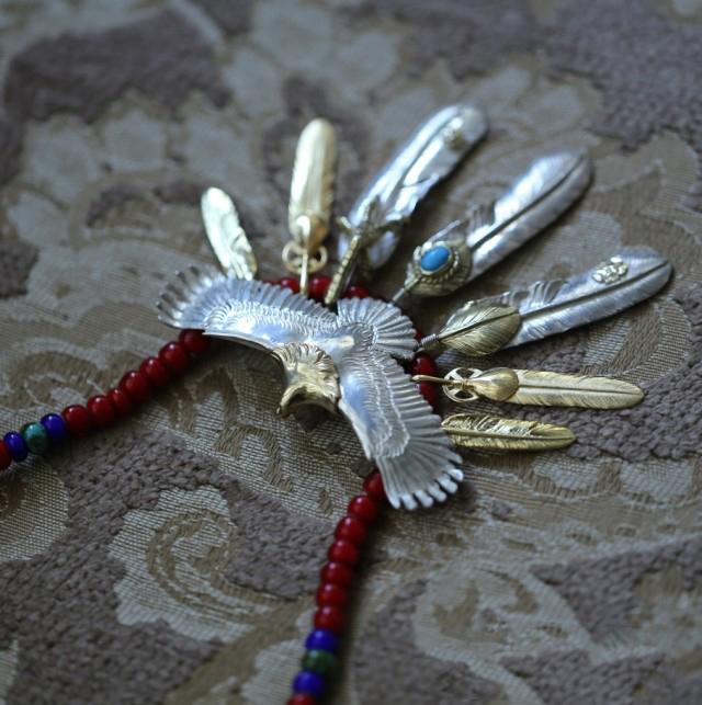 Eagle with Gold, Turquoise, and Silver Feather Setup | Goro&#39;s Authorized Dealer