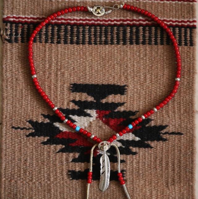 Silver Feather and Red Beads Setup | Goros Feather Authorized Dealer