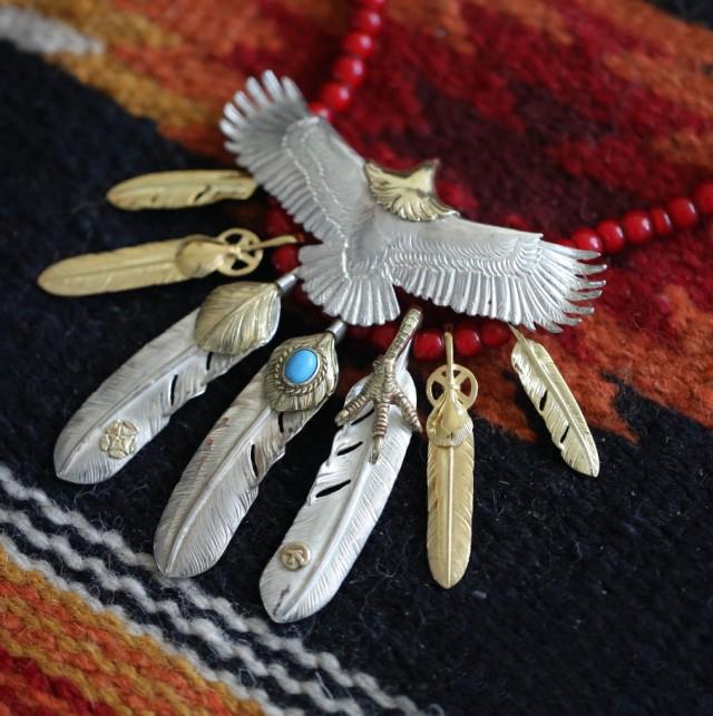 Eagle with Gold, Turquoise, and Silver Feather Setup | Goro&#39;s Native Feather Authorized Dealer