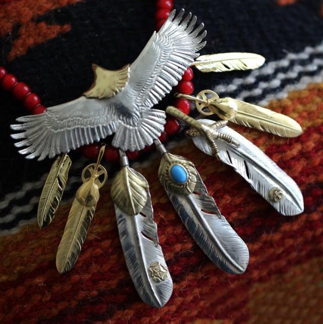 Eagle with Gold, Turquoise, and Silver Feather Setup | Goro&#39;s Jewelry Authorized Dealer