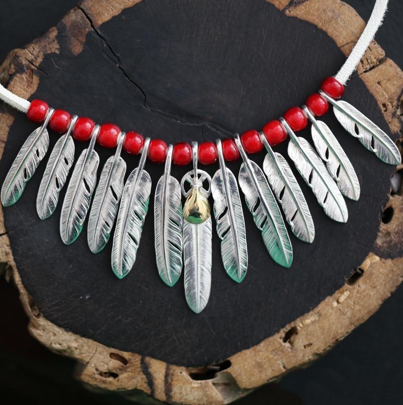 Silver Feathers and Red Beads Setup  | Goros Authorized Dealer