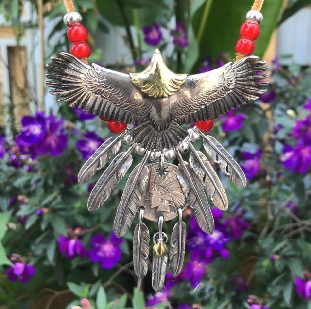 Eagle with Feather and Red Beads Setup | Goro&#39;s Feather Authorized Dealer