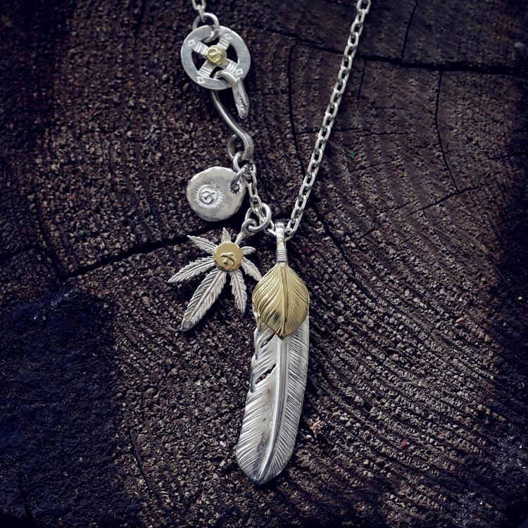 Gold Top Feather, Grass with 18K Gold, and Silver in Sun Metal Setup | Goros Authorized Dealer