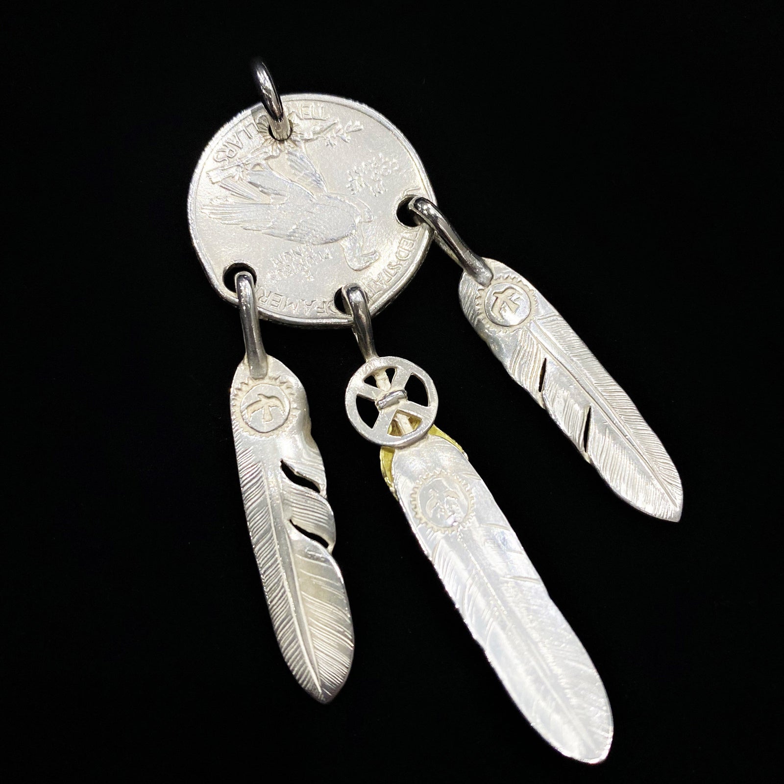 Three Hanging Feathers Pendant - Large | Goros Feather Authorized Dealer