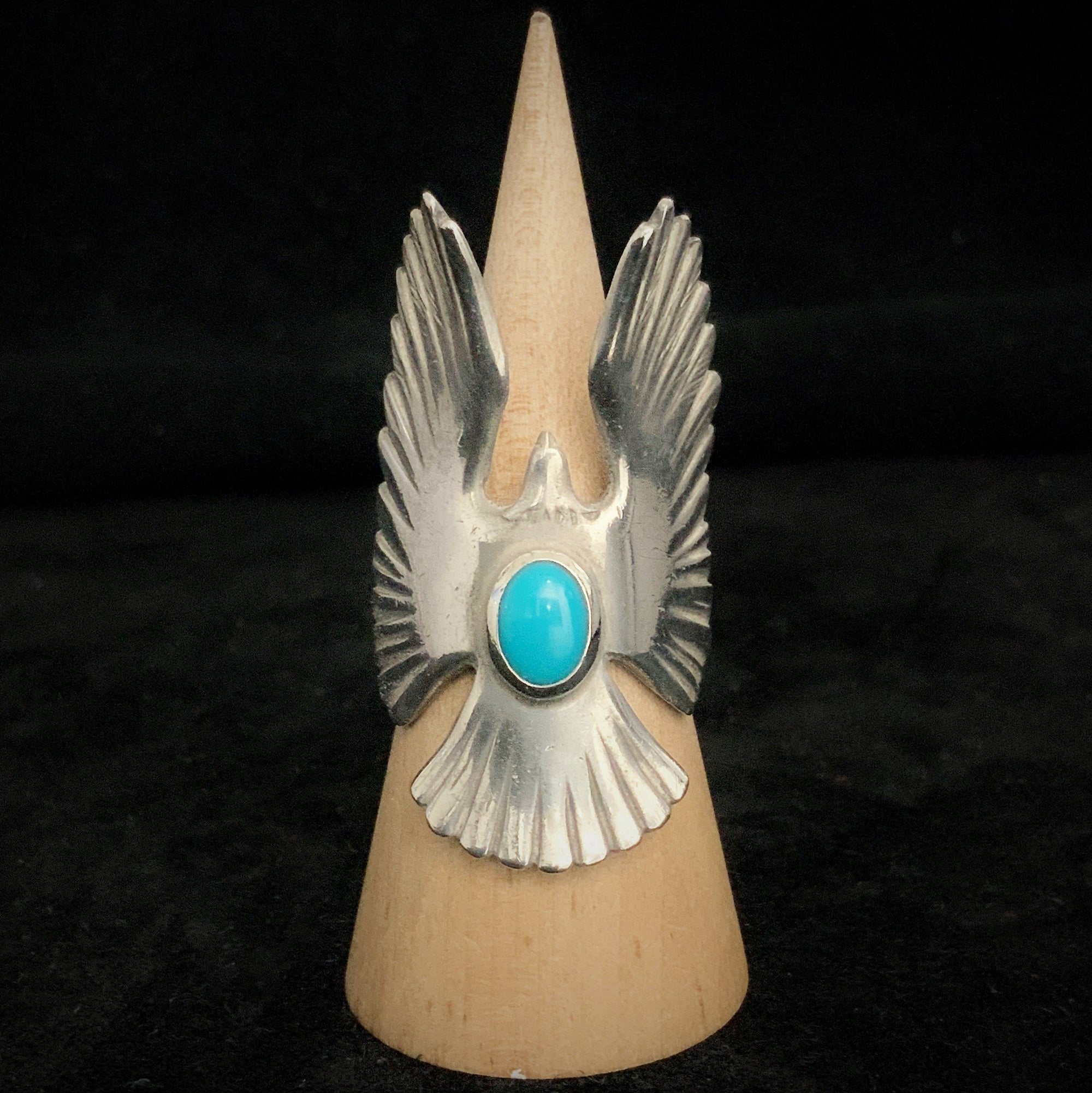 Turquoise Eagle Ring - Silver and Blue | Goros Authorized Dealer 