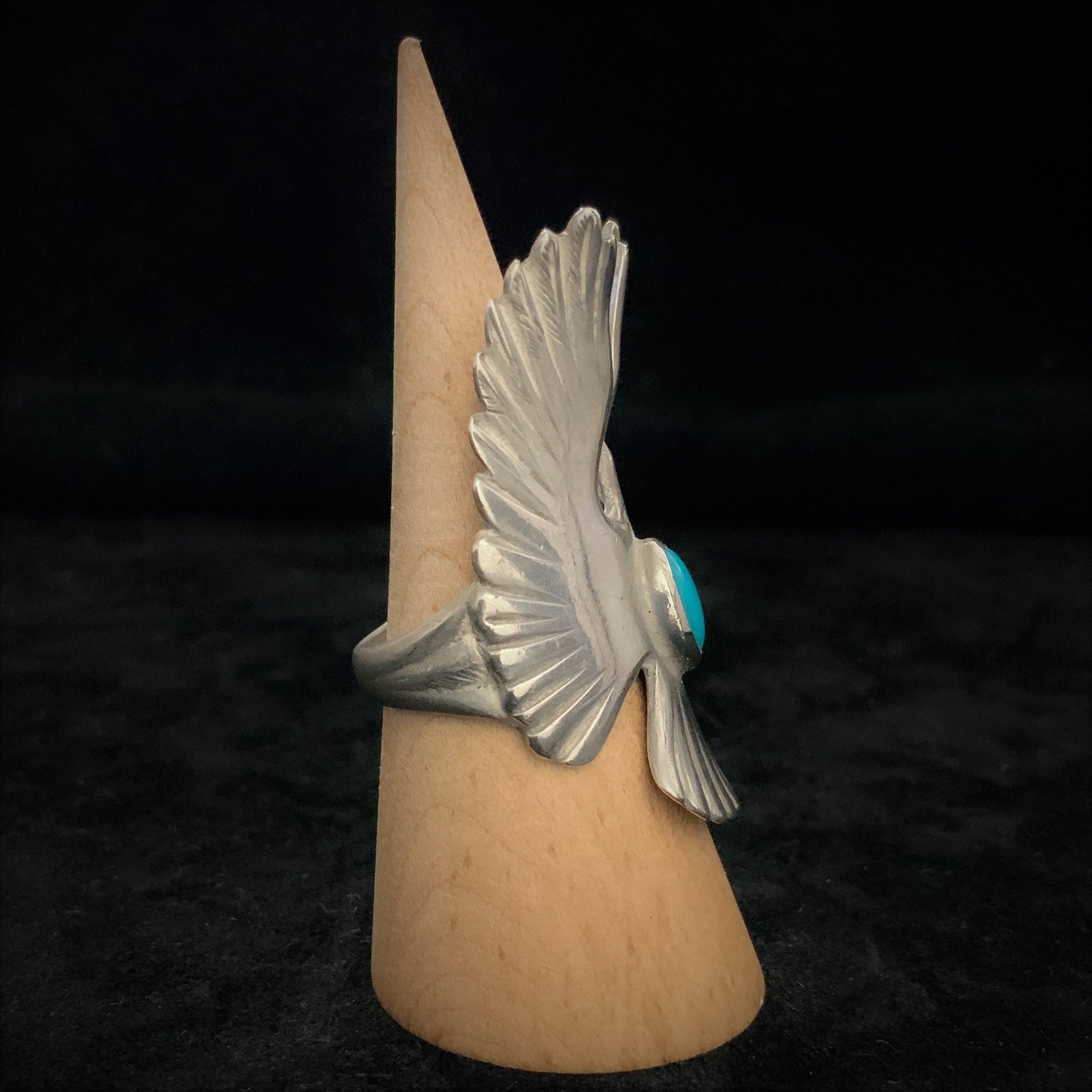 Turquoise Eagle Ring - Silver and Blue | Goros Feather Authorized Dealer 