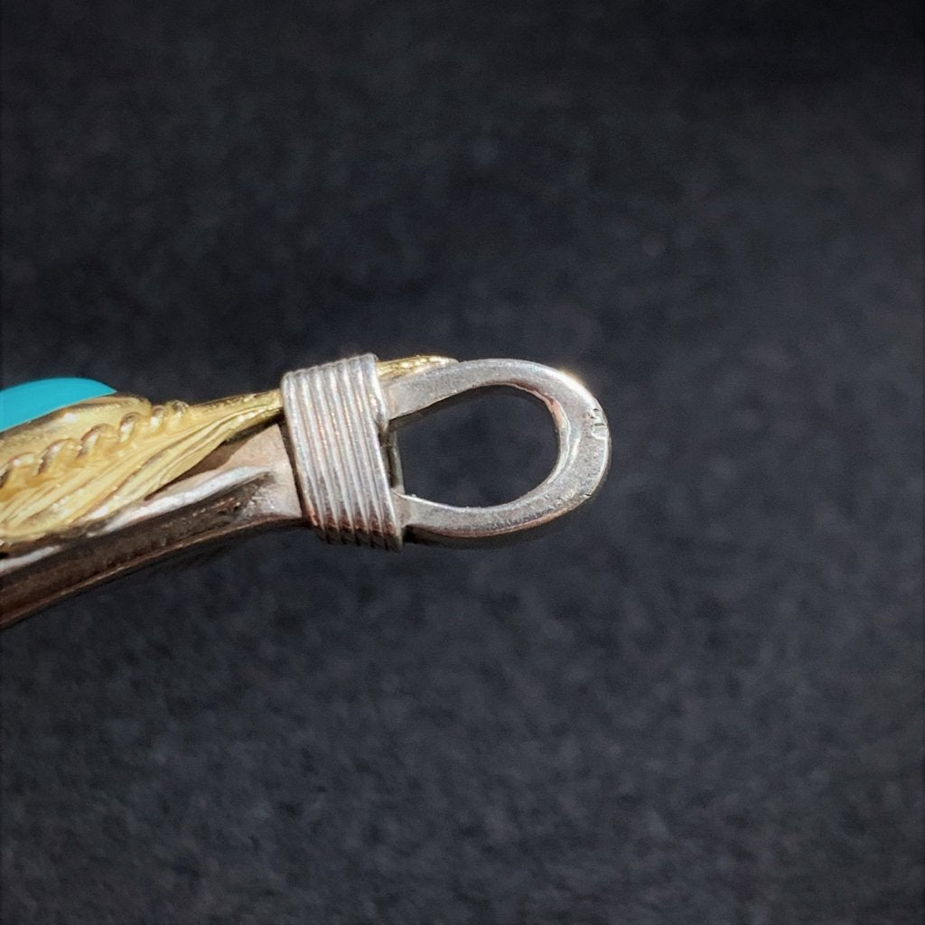 Turquoise Feather Gold Rope - Facing Right | Goro&#39;s Feather Authorized Dealer 