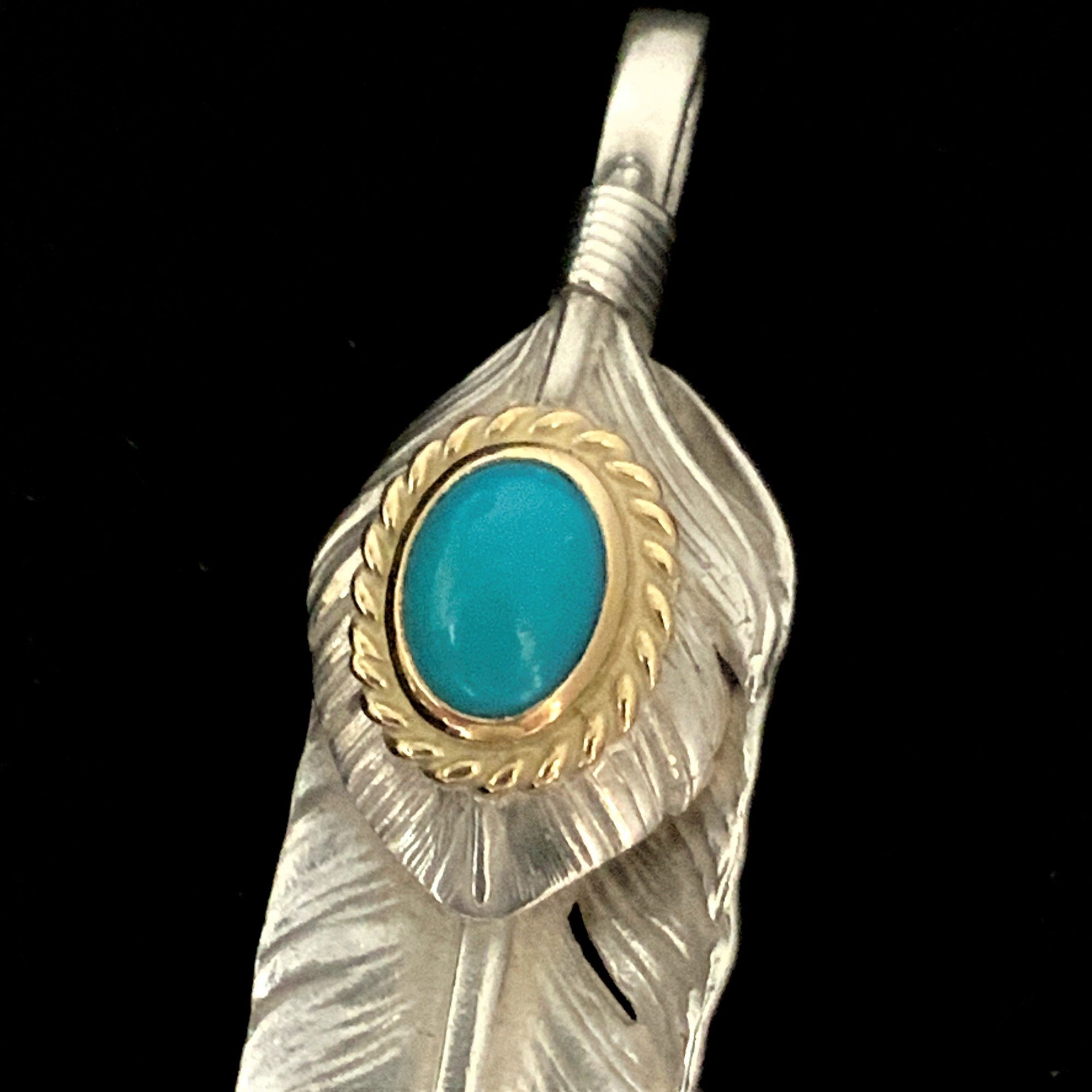 Turquoise Feather Silver Gold Rope - Facing Left | Goro&#39;s Authorized Dealer