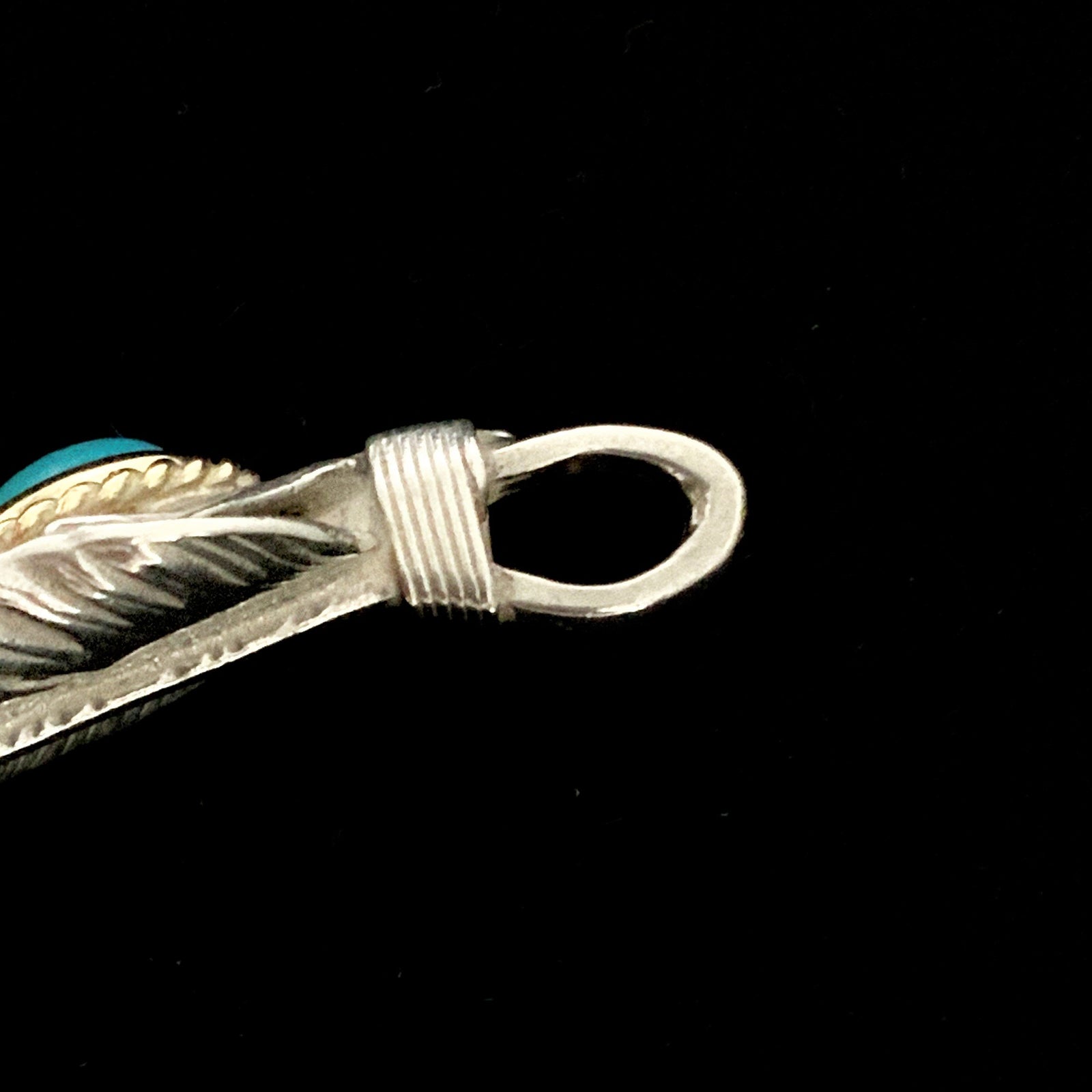 Turquoise Feather Silver Gold Rope - Facing Left | Goro&#39;s Authorized Dealer