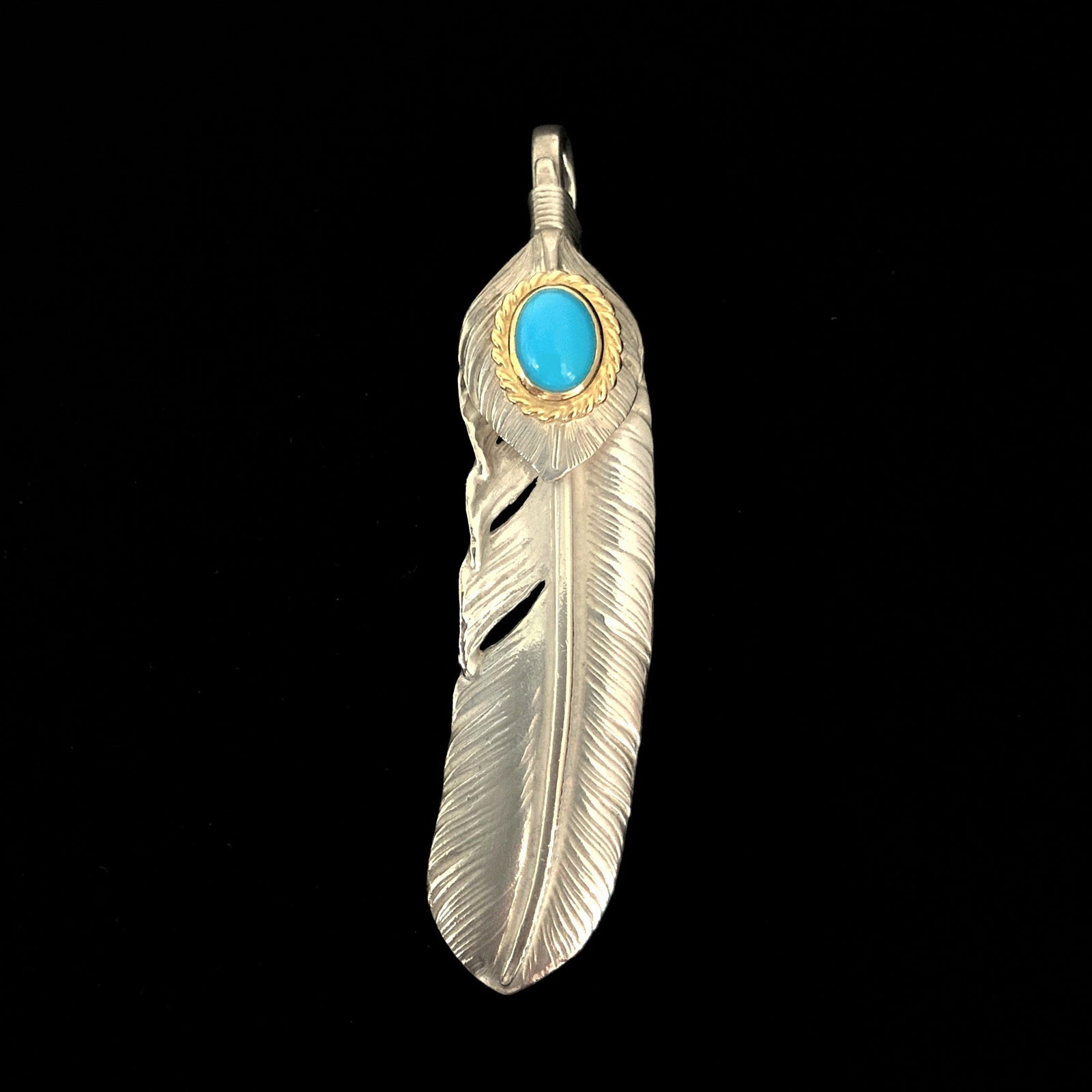 Turquoise Feather Silver Gold Rope - Facing Right | Goros Authorized Dealer 