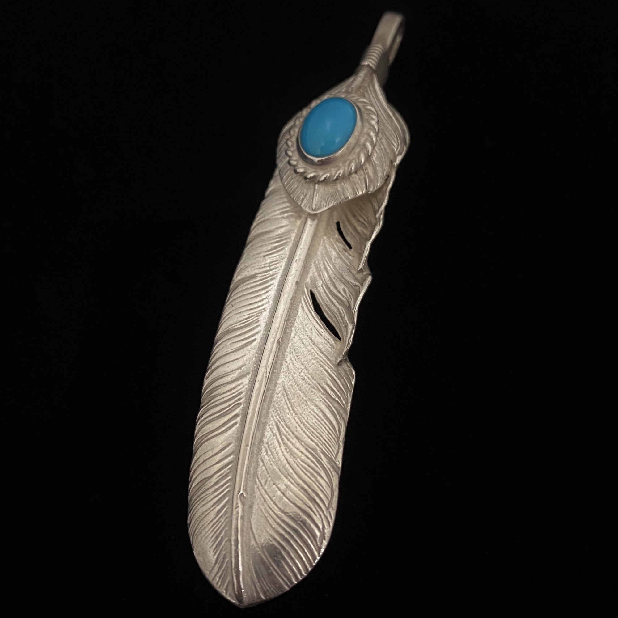 Turquoise Feather Silver Rope - Facing Left | Goros Authorized Dealer