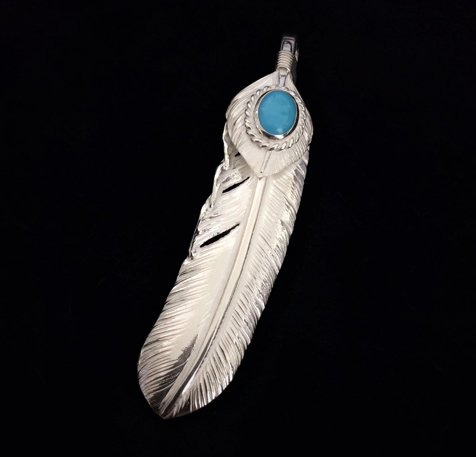 Turquoise Feather Silver Rope - Facing Right | Goros Authorized Dealer