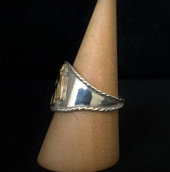 Rope Cornered Ring with Eagle - Silver and Gold | Goros Dealer