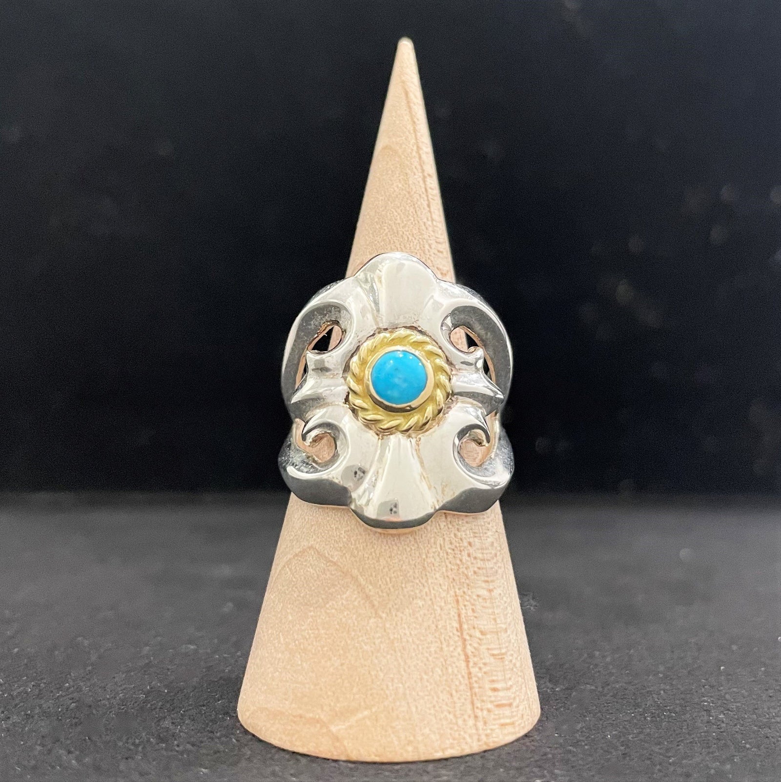 Turquoise - Cast Ring with Gold Rope | Goros Feather Authorized Dealer