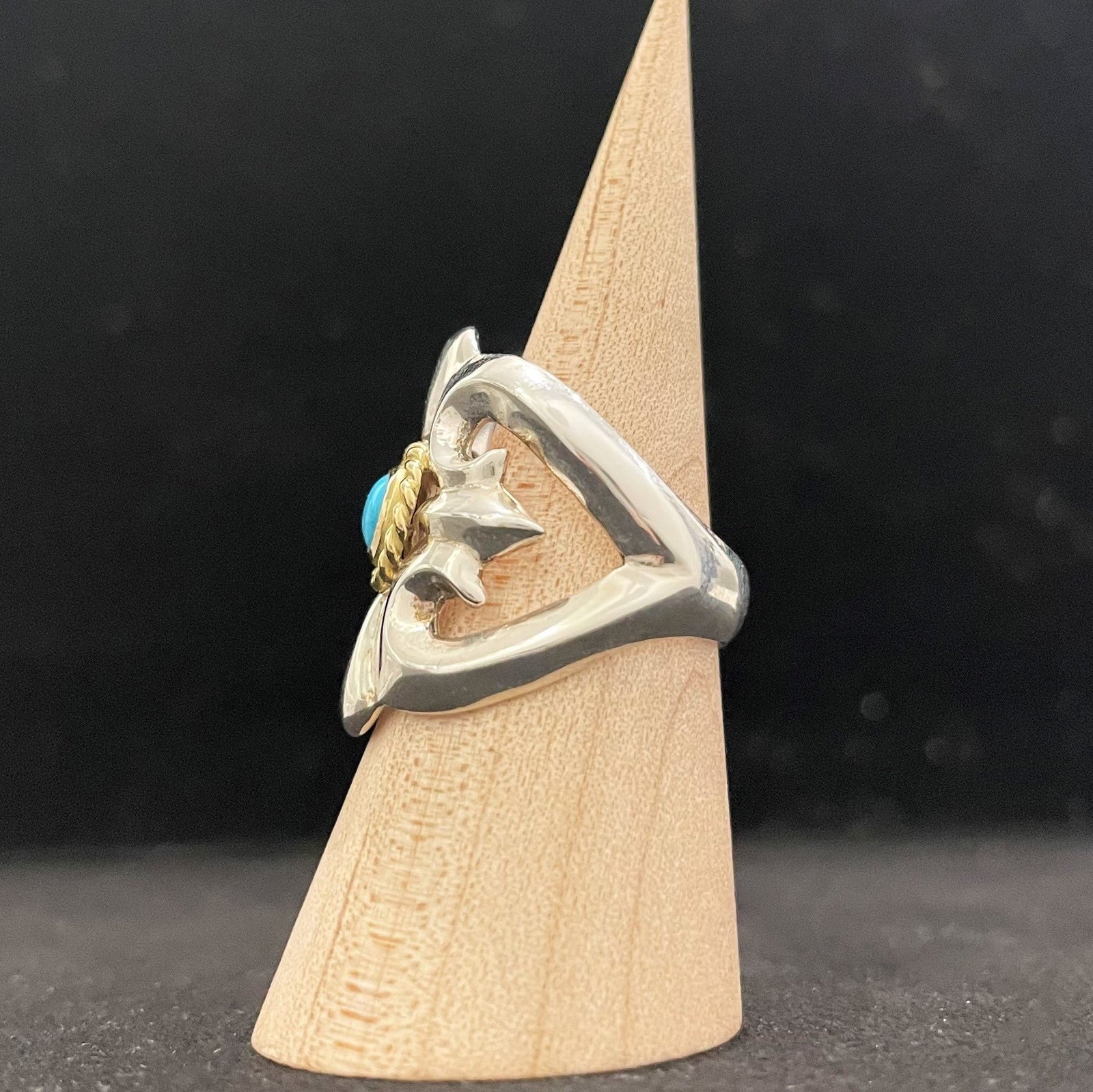 Turquoise - Cast Ring with Gold Rope | Goro&#39;s Feather Authorized Dealer