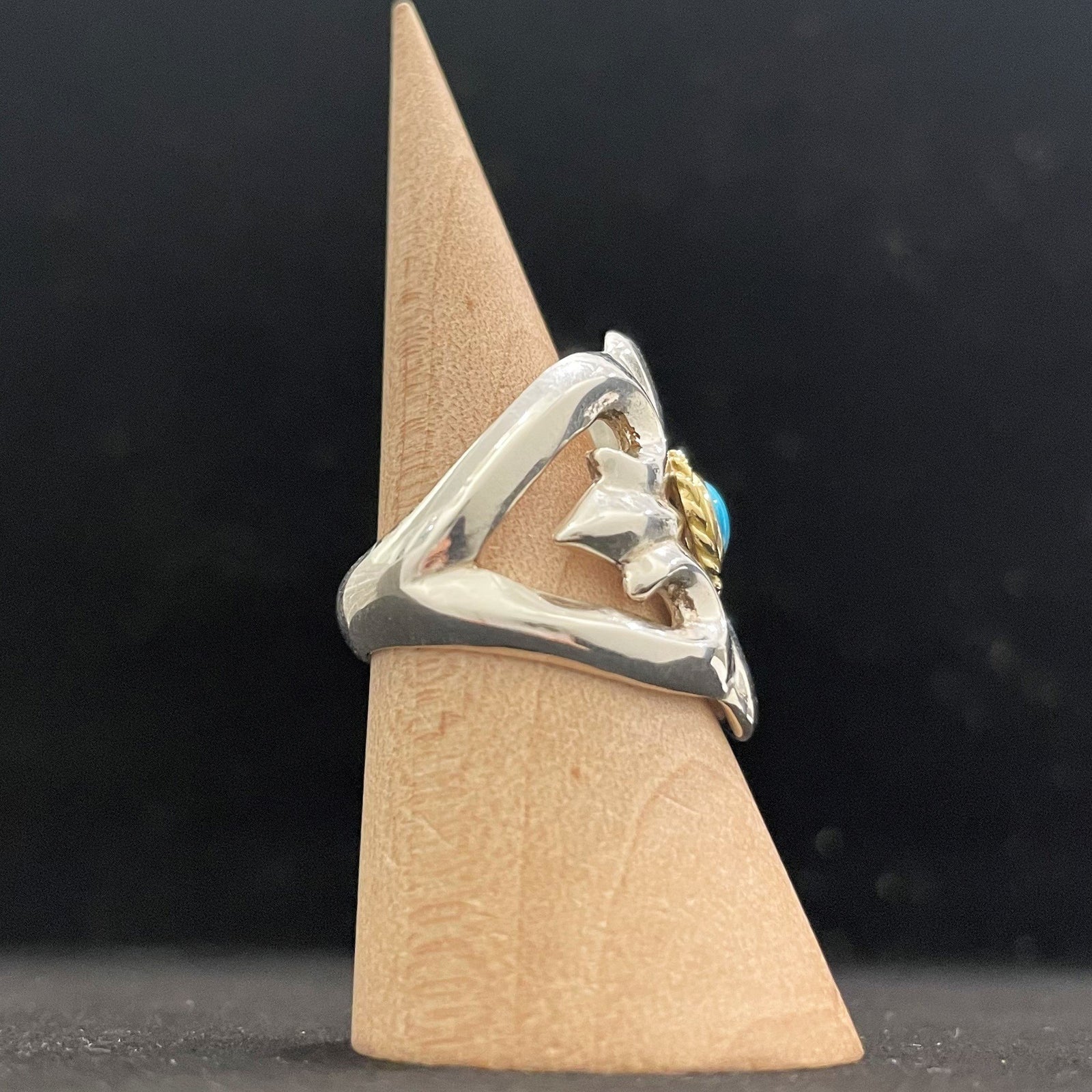 Turquoise - Cast Ring with Gold Rope | Goro&#39;s Native Feather Authorized Dealer