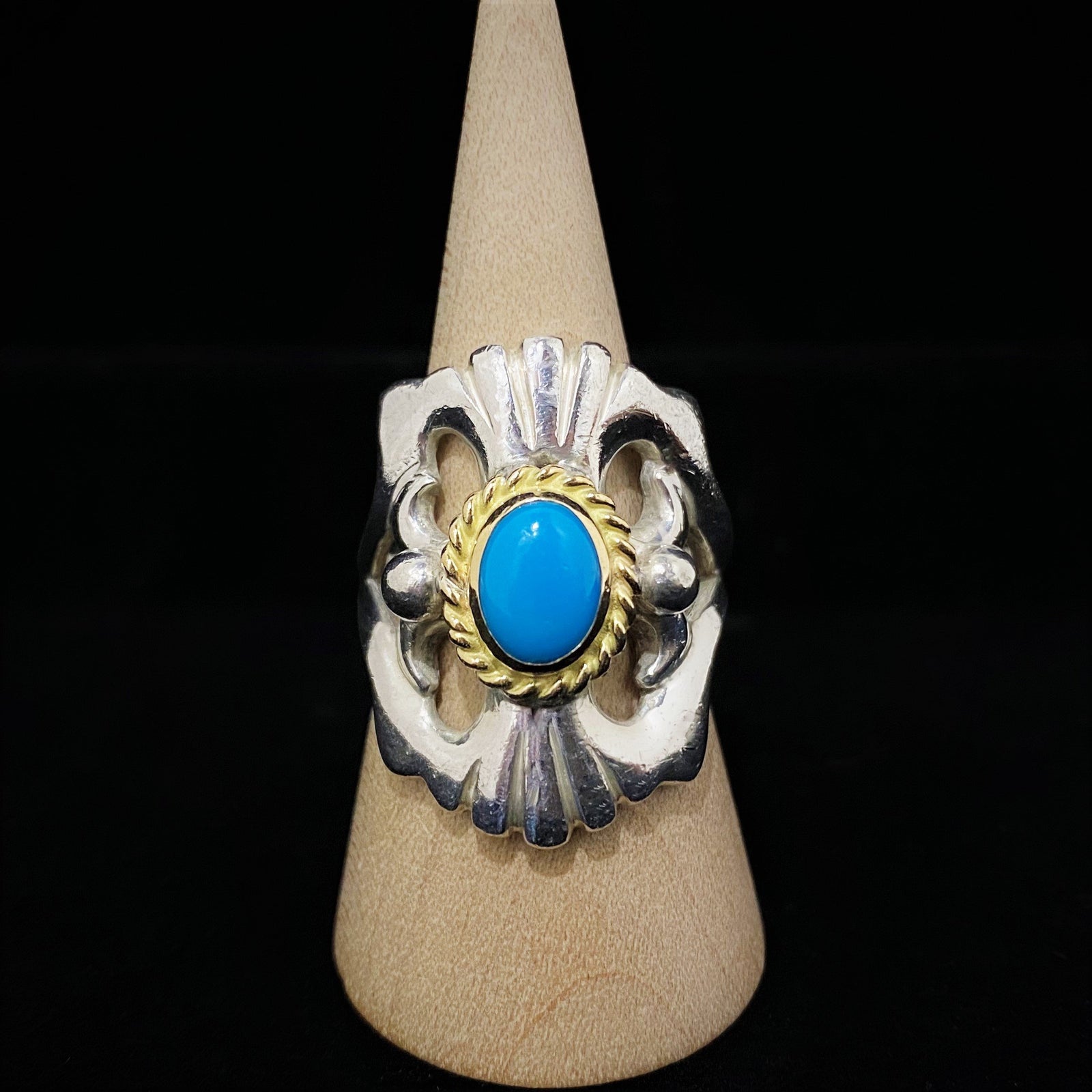 Turquoise - Cast Ring with Gold Rope | Goro&#39;s Jewelry Authorized Dealer