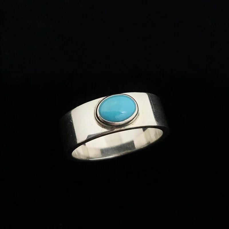 Flattened Turquoise Ring - Silver and Blue | Goro&#39;s Feather Authorized Dealer