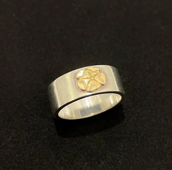 Flattened Rose Ring - Silver and Gold | Goros Authorized Dealer
