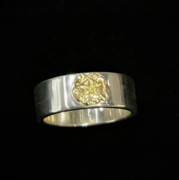 Flattened Rose Ring - Silver and Gold | Goros Feather Authorized Dealer