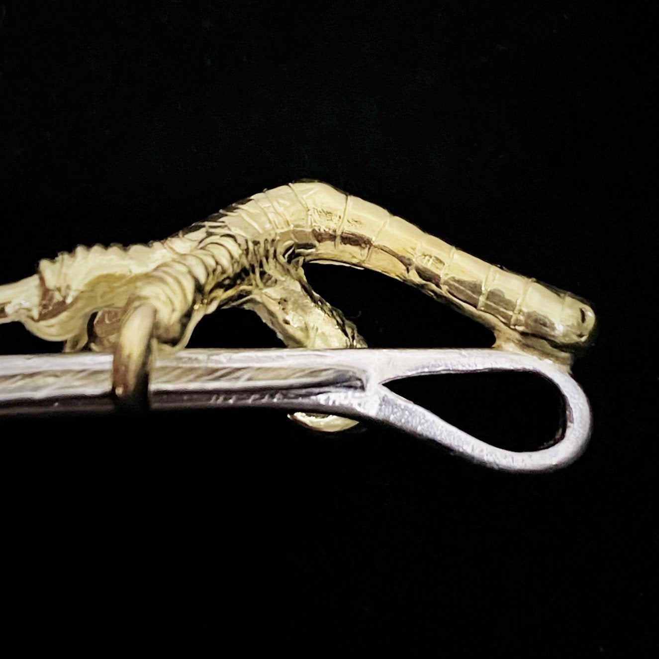 Oversized Gold Tip Feather with Gold claw - Facing Right | Goro&#39;s Native Feather Authorized Dealer