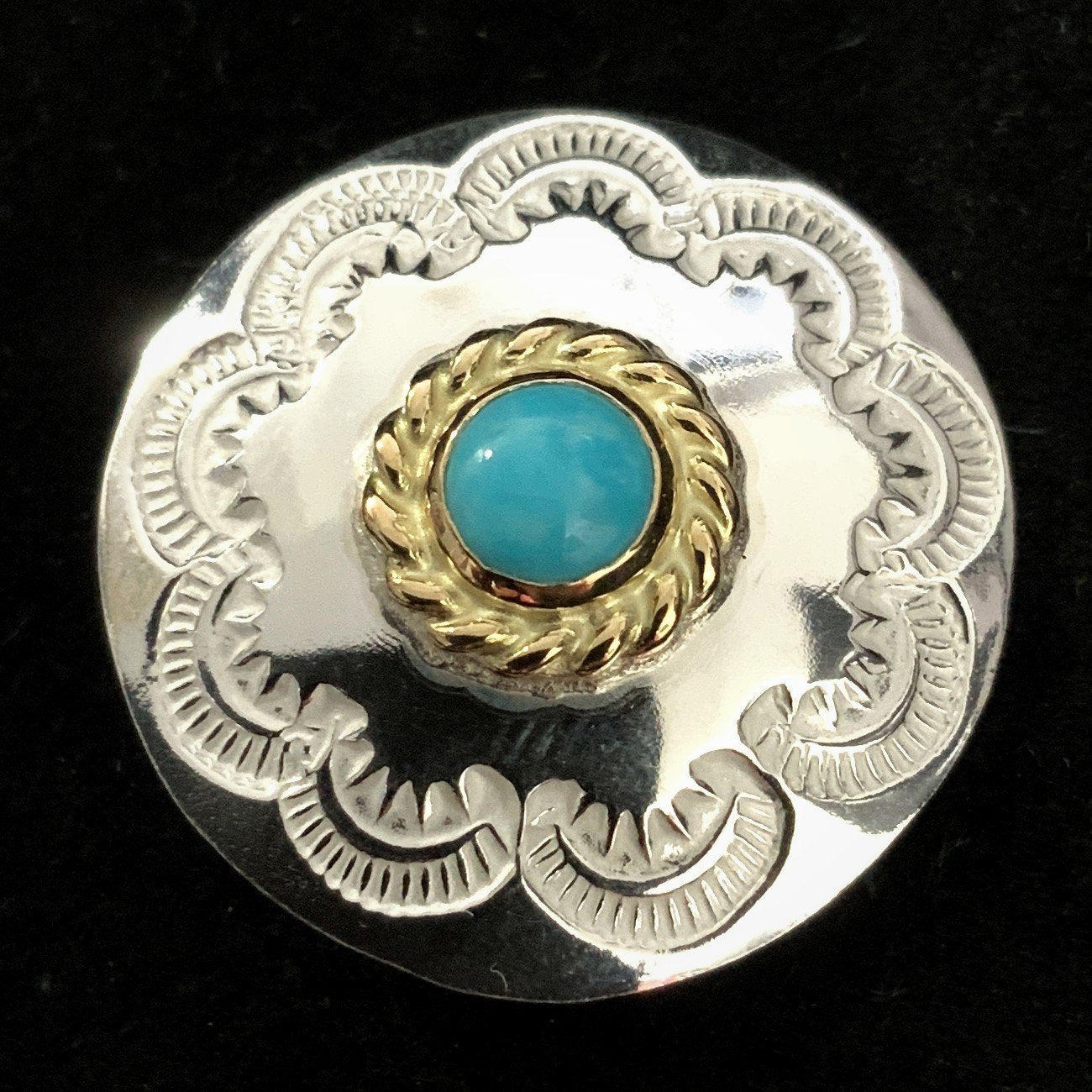 Gold Rope Turquoise Concho-Silver and Blue | Goro&#39;s Feather Authorized Dealer